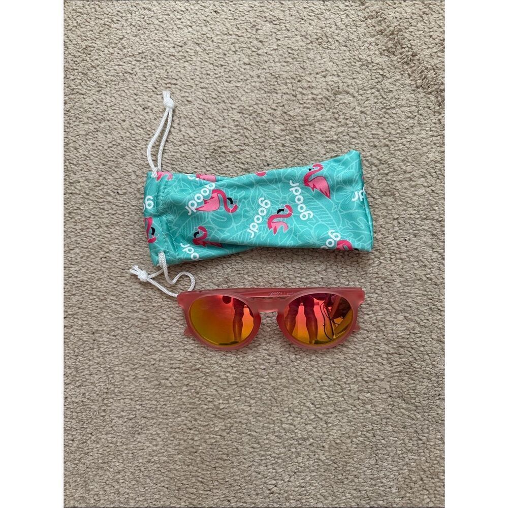Goodr Pink Mirrored Sunglasses with Flamingo Pouch NEW